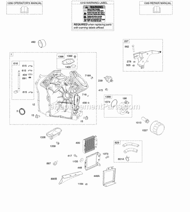 Cylinder Oil Cooler Governor Control Lever Diagram and Parts List for 613477-1202-E1  Briggs and Stratton Engine